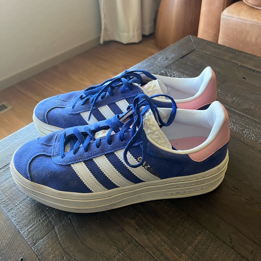 Adidas Women's Blue and Pink Suede Sneakers. Gazelle Lucid Blue Pink